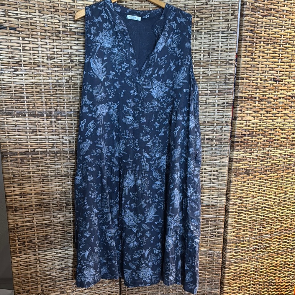Floral Sleeveless Dress - Navy Blue Sleeveless MIDI 2X
